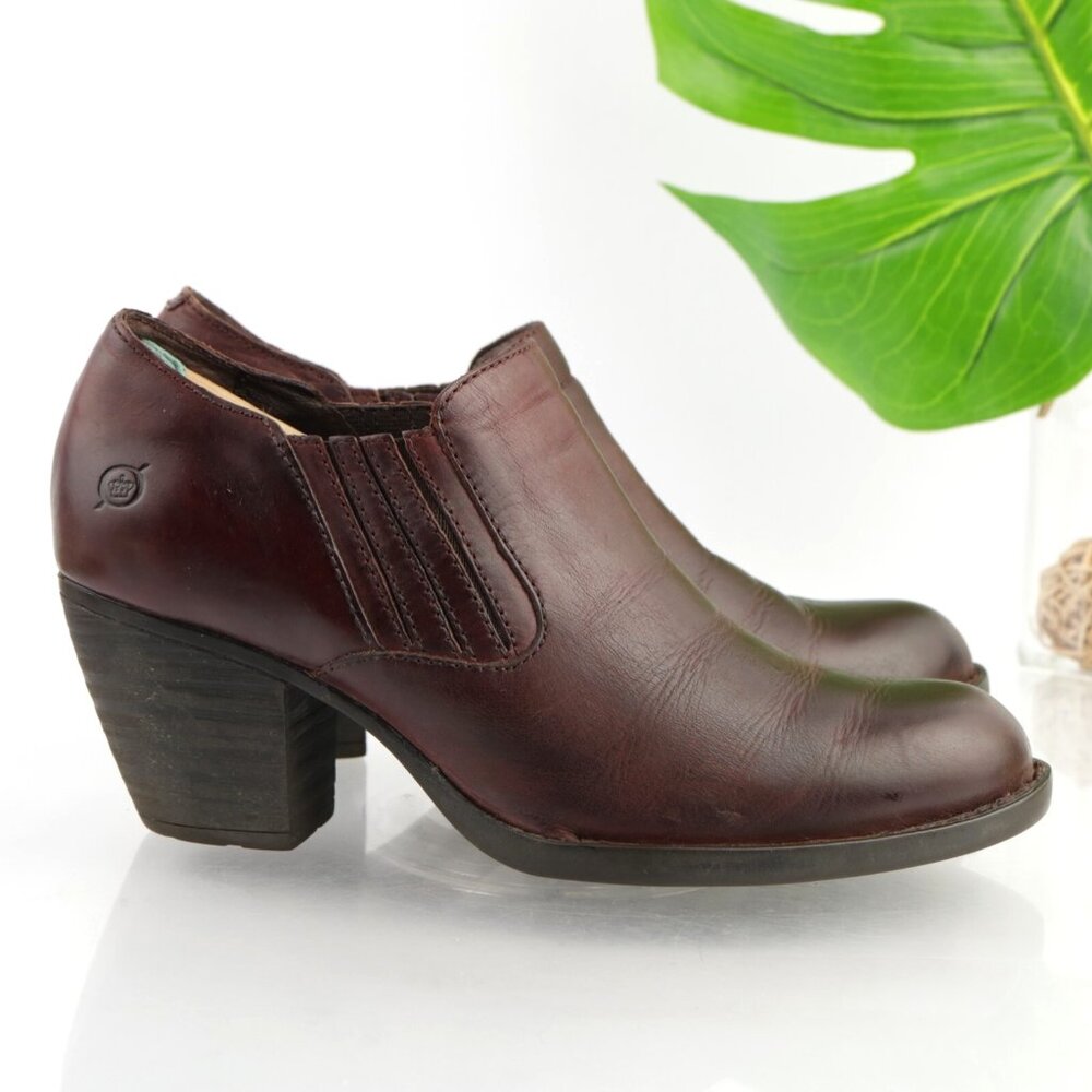 Born Womens Olivia Boots Size 9 Brown Leather Chelsea Booties Block Heel Pull On